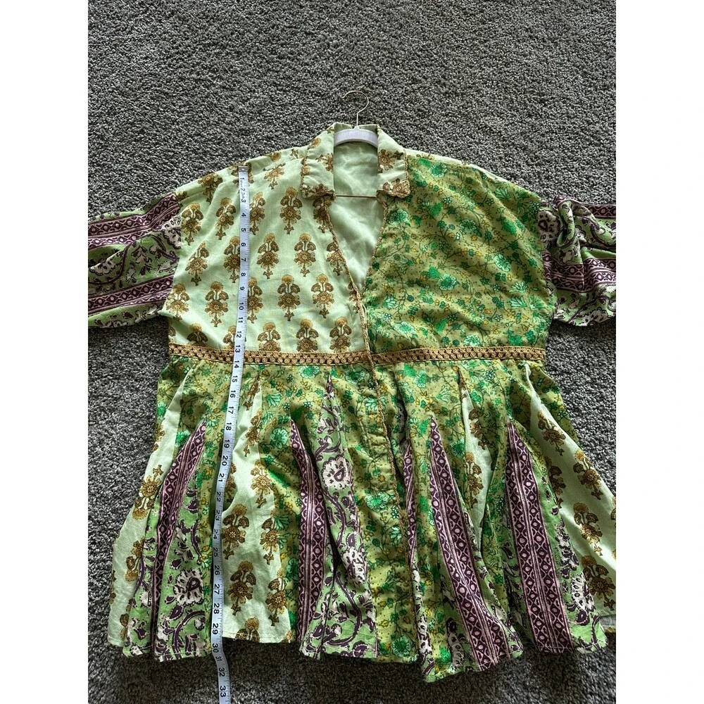 Free People Boho Patchwork Print Babydoll Tunic Top Size XS